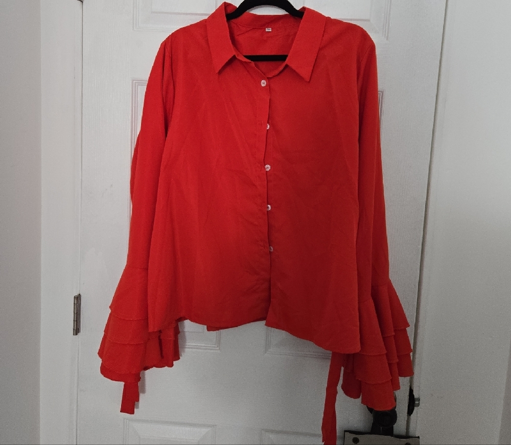 Elegant Red Ruffle Sleeve Blouse